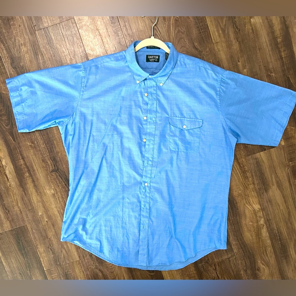 ❤️Oakton XLT ❤️Short Sleeve Blue Men's Shirt single needle stitching